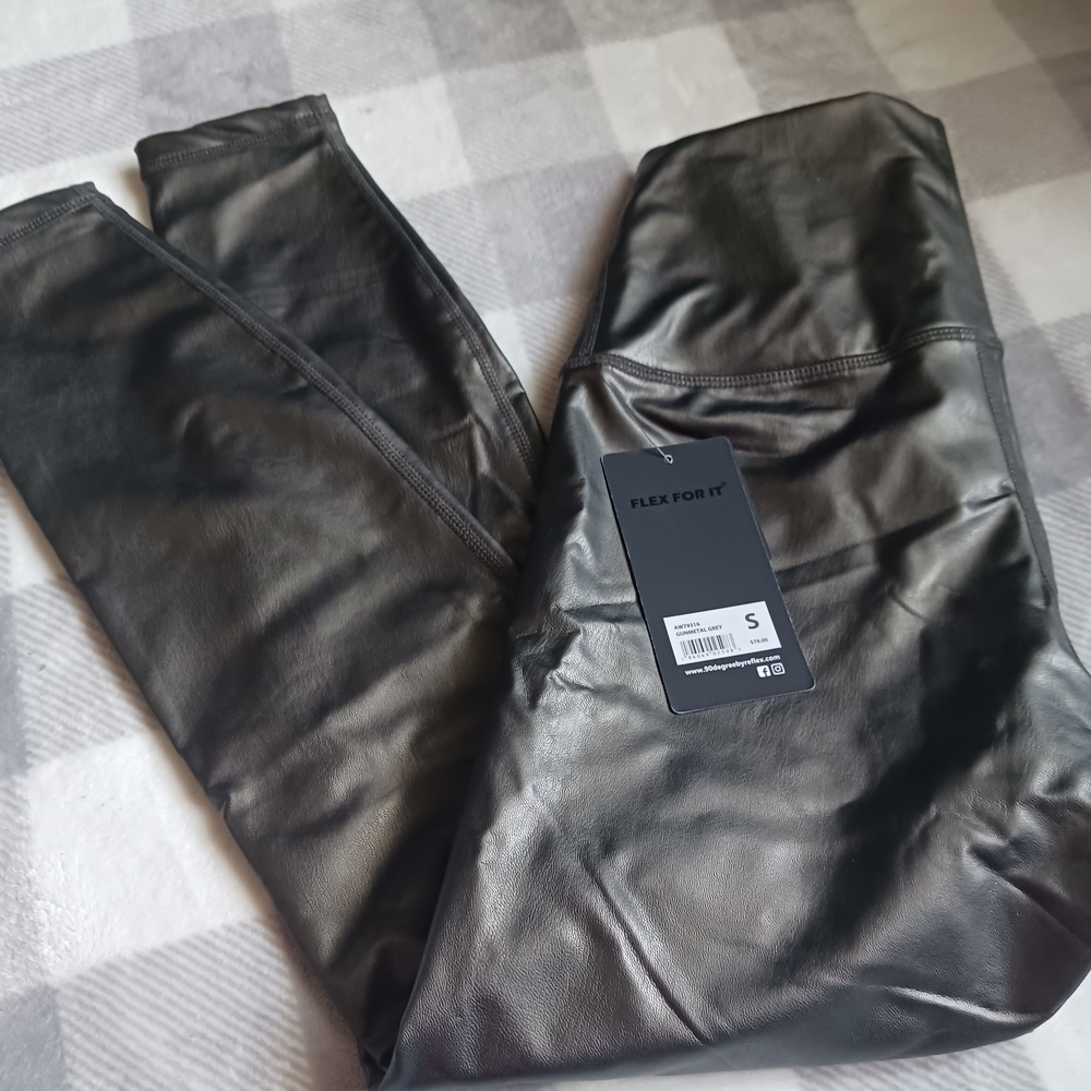 90 Degree By Reflex Gunmetal Grey Faux Leather Leggings